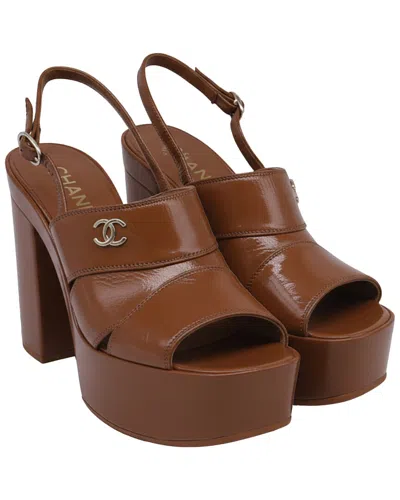 Pre-owned Chanel Women's Patent Leather Cc Slingback Platform Sandal (authentic Pre-  Loved)