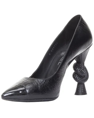 Pre-owned Chanel Women's Patent Leather Sculpted Sailor Knot Cc Cap Toe Pump (authentic  Pre-loved)
