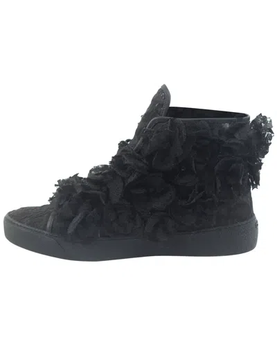 Pre-owned Chanel Women's Polyester Camellia Floral Lace-detailed High-top Sneaker  (authentic Pre-loved)