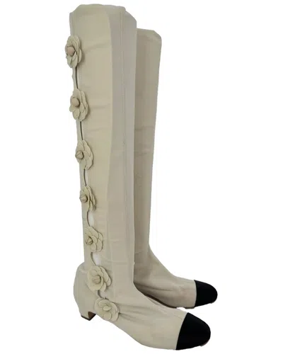 Pre-owned Chanel Women's Polyester Camellia Over-the-knee Boot (authentic Pre-loved)