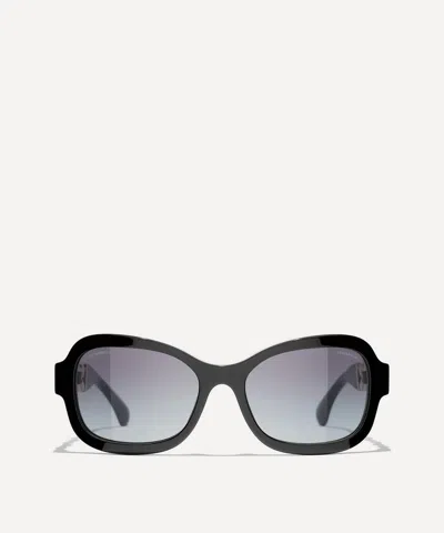 Pre-owned Chanel Rectangle Sunglasses In Black