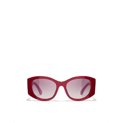 Pre-owned Chanel Womens Red Oval-frame Sunglasses
