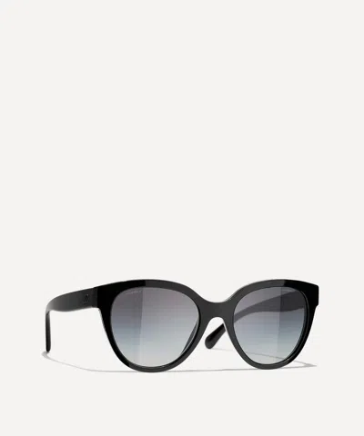Pre-owned Chanel Round Cat-eye Acetate Sunglasses In Black