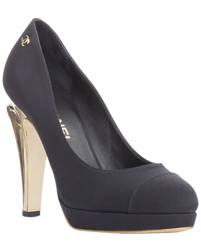 Pre-owned Chanel Women's Satin  Black Satin Heel Platform (authentic Pre-loved)
