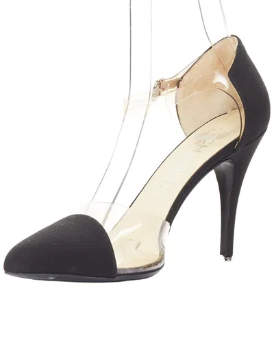Pre-owned Chanel Women's Satin Logo Cap Toe Pump (authentic Pre-loved)