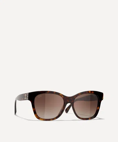 Pre-owned Chanel Square Acetate Sunglasses In Tortoise