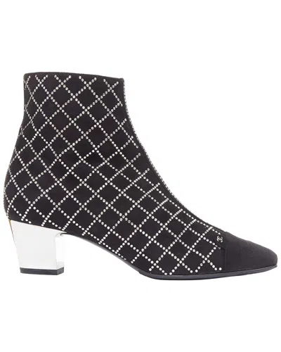 Pre-owned Chanel Women's Suede Black Suede Crystal Heel Boot (authentic Pre-loved)