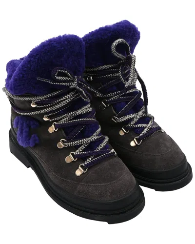 Pre-owned Chanel Women's Suede Cc Lace-up Shearling Winter Boot (authentic Pre-loved)