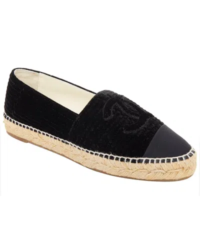 Pre-owned Chanel Women's Velvet Cc Logo Cap Toe Slip-on Flat Espadrille (authentic Pre-  Loved)