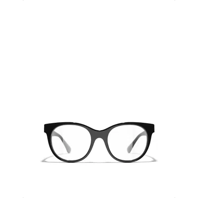 Pre-owned Chanel Womens Black Ch3450b Oval-frame Acetate Optical Glasses