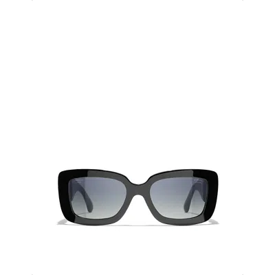 Pre-owned Chanel Womens Black Ch5473q Rectangle-frame Leather And Acetate Sunglasses