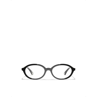 Pre-owned Chanel Womens Black Ch3499ha Oval-frame Metal Optical Glasses