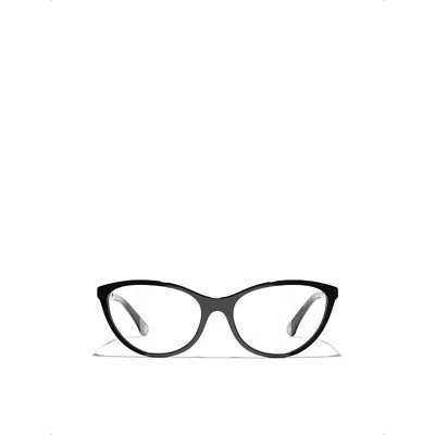 Pre-owned Chanel Womens Black Ch3501h Cat-eye Metal Optical Glasses