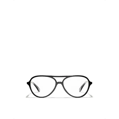 Pre-owned Chanel Womens Black Ch3504 Pilot-frame Metal Optical Glasses