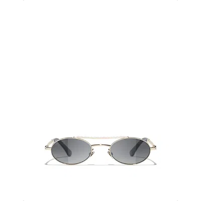 Pre-owned Chanel Womens Black Ch4297h Oval Metal Sunglasses