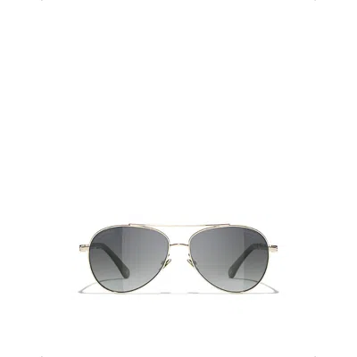 Pre-owned Chanel Ch4298h Pilot-frame Metal Sunglasses In Black