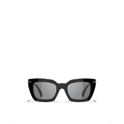 Pre-owned Chanel Womens  Ch5509 Rectangular-frame Acetate Sunglasses In Black