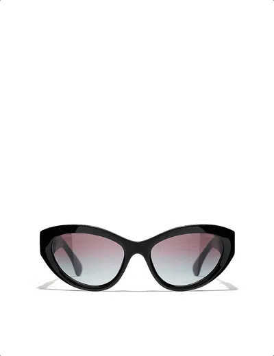 Pre-owned Chanel Womens Black Ch5513 Cat Eye-frame Acetate Sunglasses