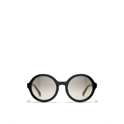 Pre-owned Chanel Womens Black Ch5522u Round-frame Acetate Sunglasses