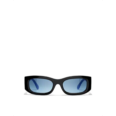 Pre-owned Chanel Womens  Ch5525 Rectangle-frame Acetate Sunglasses In Black