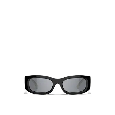 Pre-owned Chanel Womens Black Ch5525 Rectangle-frame Acetate Sunglasses