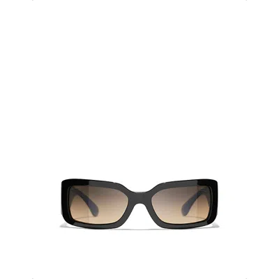 Pre-owned Chanel Womens Black Ch5526 Rectangle-frame Acetate Sunglasses