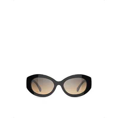 Pre-owned Chanel Womens Black Ch5528 Oval-frame Acetate Sunglasses