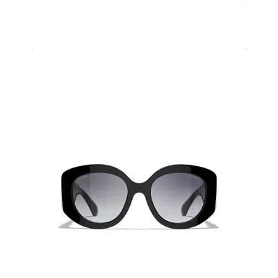 Pre-owned Chanel Womens Black Ch5543 Oval Acetate Sunglasses