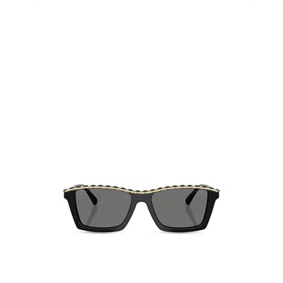 Pre-owned Chanel Womens Ch5548q Polarised Rectangle-frame Acetate And Leather Sunglasses Black