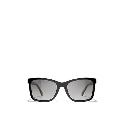 Pre-owned Chanel Ch5551u Rectangular-frame Acetate Sunglasses In Black