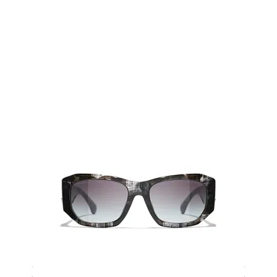 Pre-owned Chanel Womens Black Ch5554 Rectangle-frame Acetate Sunglasses