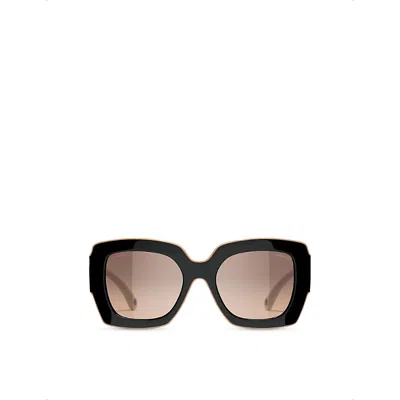 Pre-owned Chanel Womens Black Ch6059 Square-frame Acetate Sunglasses