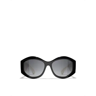 Pre-owned Chanel Womens Black Ch5486 Oval-frame Acetate Sunglasses