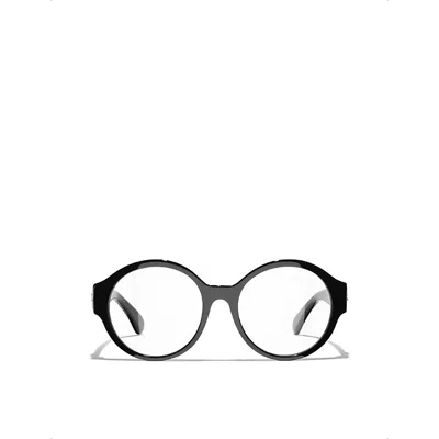 Pre-owned Chanel Womens Black Ch3437 Round-frame Acetate Glasses