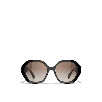 Pre-owned Chanel Womens Black Ch5475q Oversized Oval-frame Acetate Sunglasses