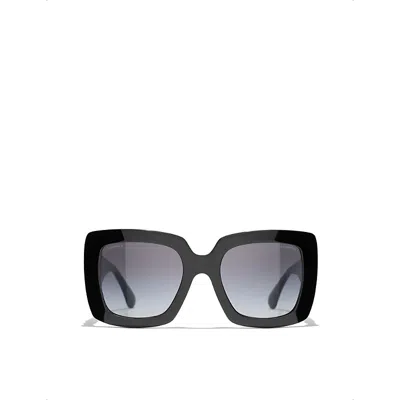Pre-owned Chanel Ch5474q Square-frame Leather And Acetate Sunglasses In Black