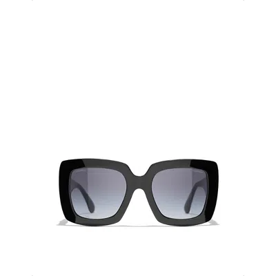 Pre-owned Chanel Womens Black Ch5474q Rectangular-frame Leather And Acetate Sunglasses