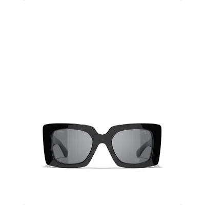 Pre-owned Chanel Womens Black Ch5480h Square-frame Acetate Sunglasses