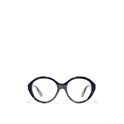 Pre-owned Chanel Womens Blue Ch3459 Round-frame Acetate Eyeglasses