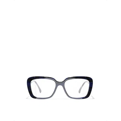 Pre-owned Chanel Womens Blue Ch3461 Square-frame Acetate Eyeglasses