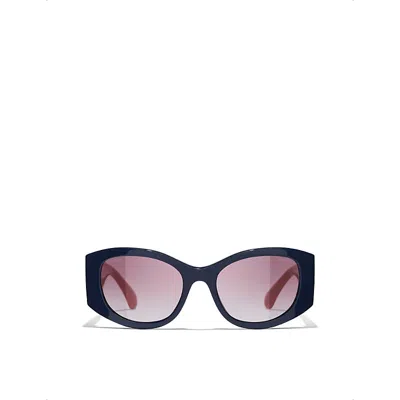 Pre-owned Chanel Womens  Ch5524 Irregular-frame Acetate Sunglasses In Blue