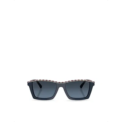 Pre-owned Chanel Womens Ch5548q Rectangle-frame Acetate And Leather Sunglasses Blue