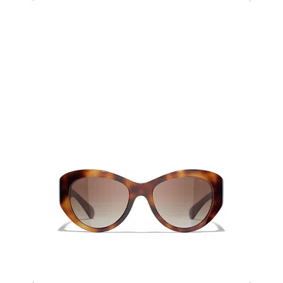 Pre-owned Chanel Womens Brown Ch5492 Butterfly-frame Tortoiseshell Acetate Sunglasses