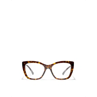 Pre-owned Chanel Womens Brown Ch3460 Cat-eye Tortoiseshell Acetate Eyeglasses