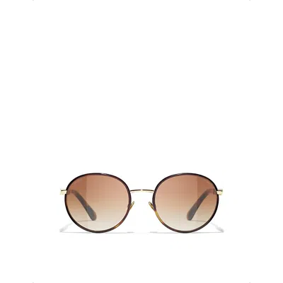 Pre-owned Chanel Womens  Ch4282 Round-frame Tortoiseshell Metal Sunglasses In Brown