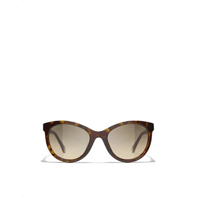 Pre-owned Chanel Womens Brown Ch5523u Tortoise Pantos-frame Acetate Sunglasses
