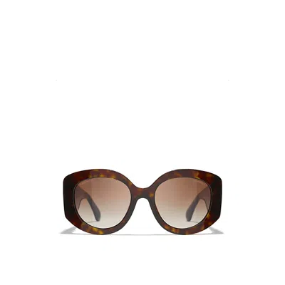 Pre-owned Chanel Womens Brown Ch5543 Oval Acetate Sunglasses