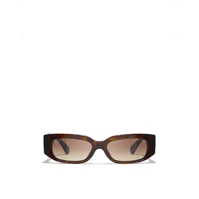 Pre-owned Chanel Womens Brown Ch5544 Rectangle Acetate Sunglasses