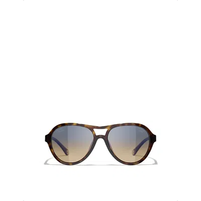 Pre-owned Chanel Womens  Ch5552u Pilot-frame Acetate Sunglasses In Brown