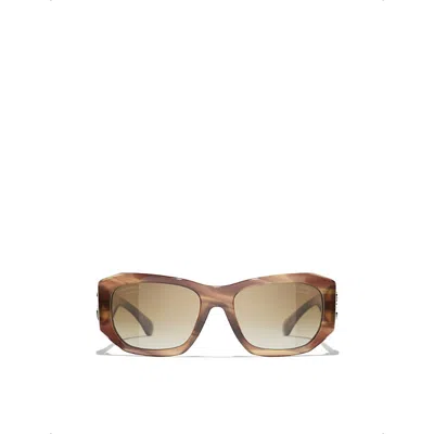 Chanel Womens Brown Ch5554 Polarised Rectangle-frame Acetate Sunglasses
